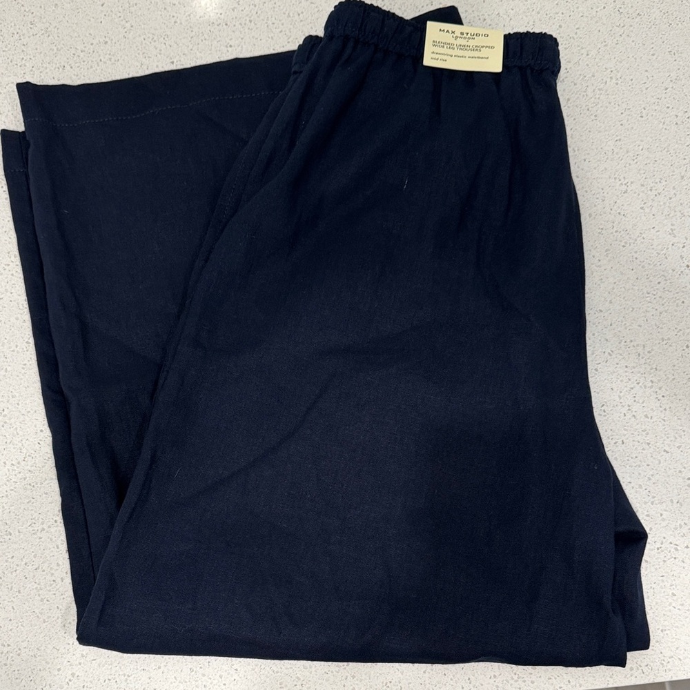 Max Studio blended linen cropped wide leg trousers